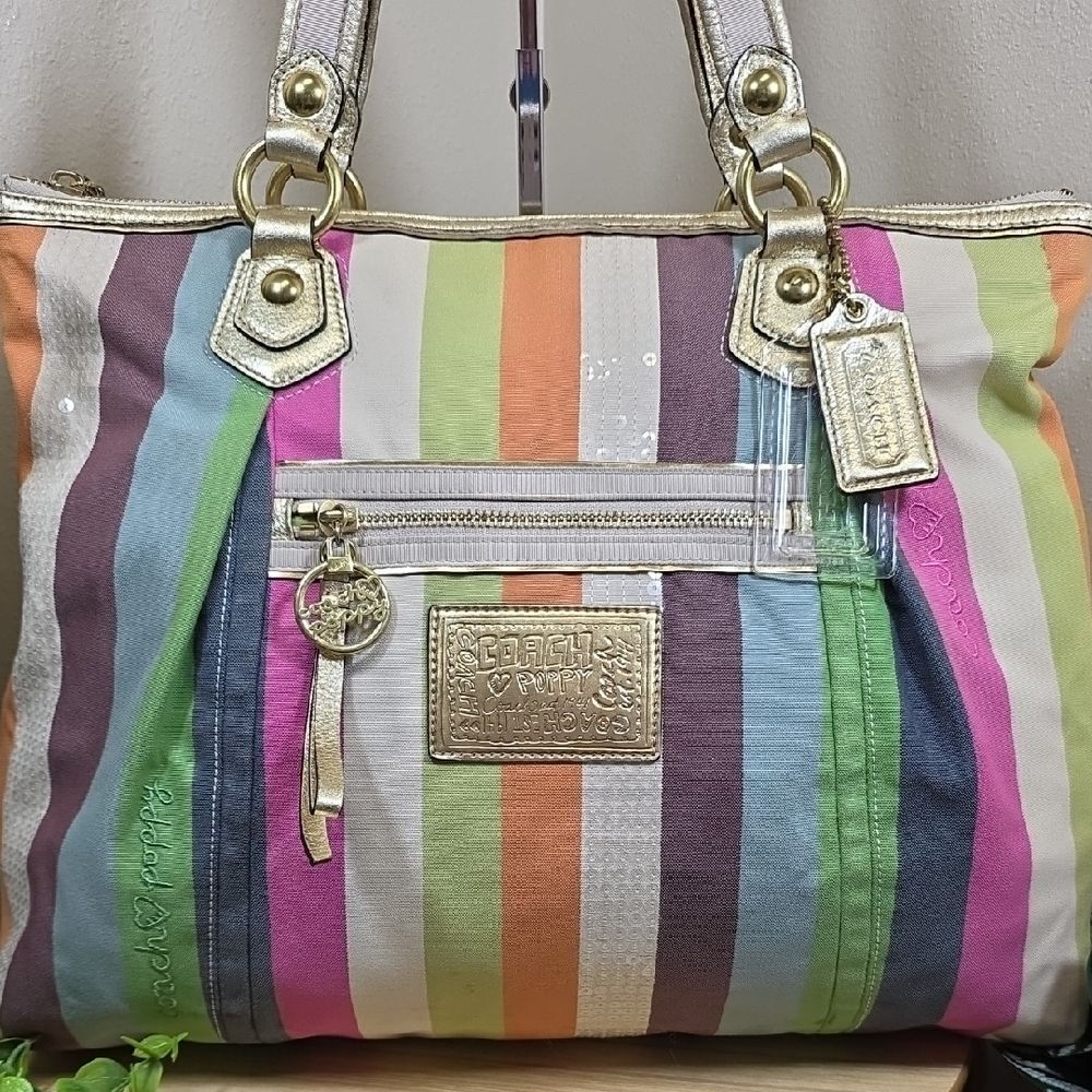 Coach Poppy Legacy Stripe Glam Tote - Picture 2 of 15